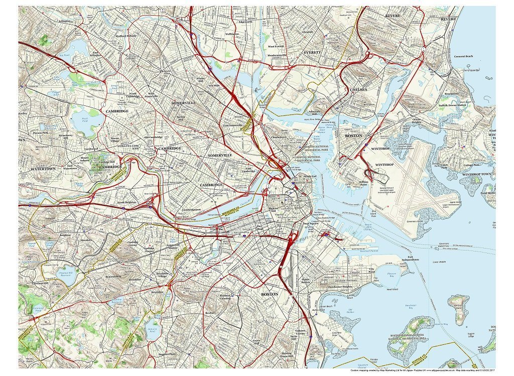 Boston City Map 1000 Piece Jigsaw Puzzle