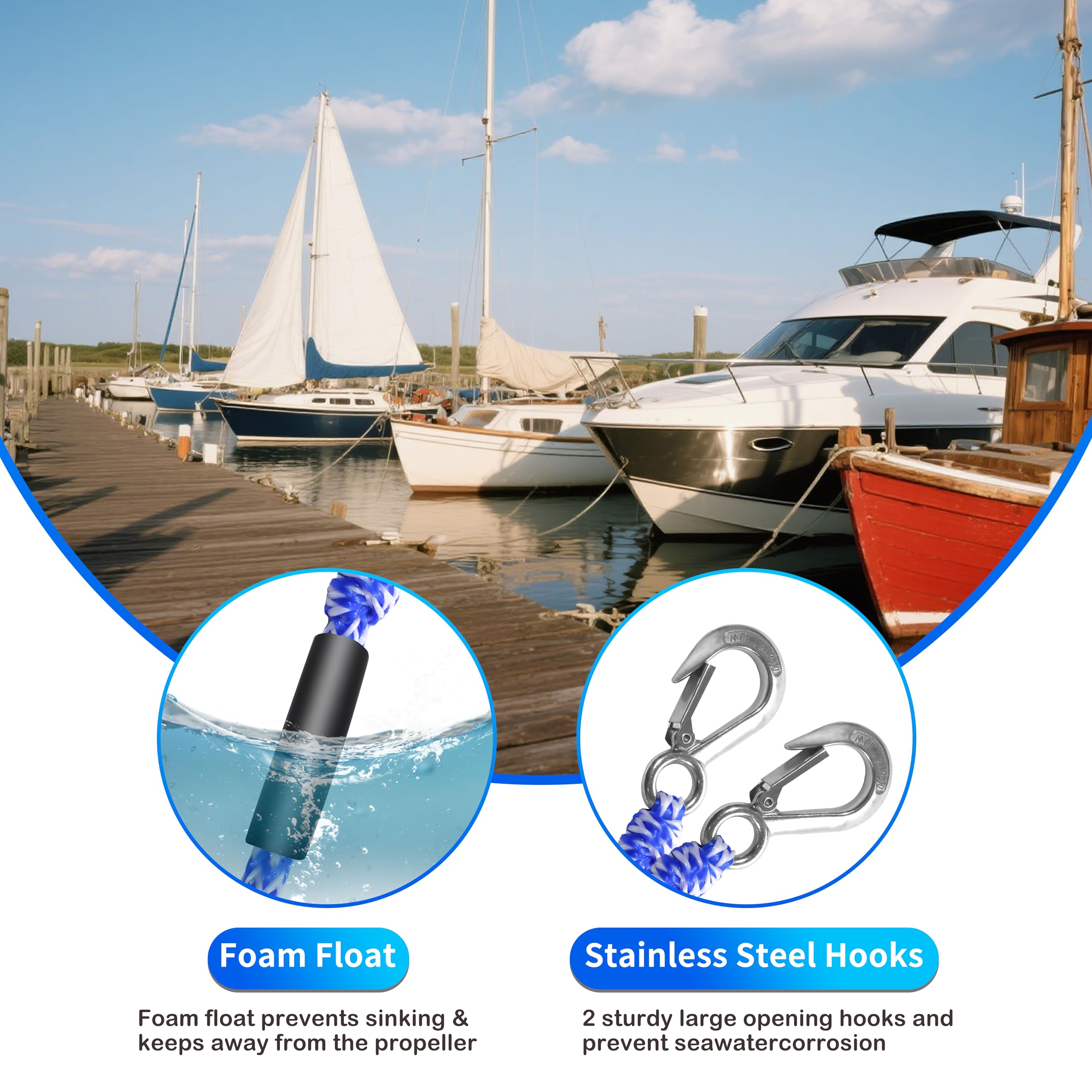 Cablaggio di traino per barche pesanti per tubi, corda di traino per sport acquatici per rimorchi e tubi per barche, autocentranti per barche, moto d'acqua, pontone, wakeboard