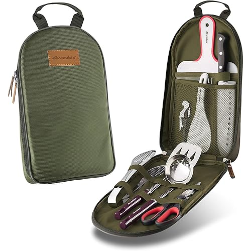 Wealers Camp Kitchen Cooking Utensil Set Travel Organizer Grill Accessories Portable Compact Gear for Backpacking BBQ Camping Hiking Travel Cookware Kit Water Resistant Case
