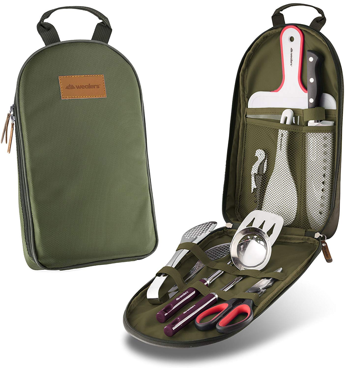 Wealers Camp Kitchen Cooking Utensil Set Travel Organizer Grill Accessories Portable Compact Gear for Backpacking BBQ Camping Hiking Travel Cookware Kit Water Resistant Case