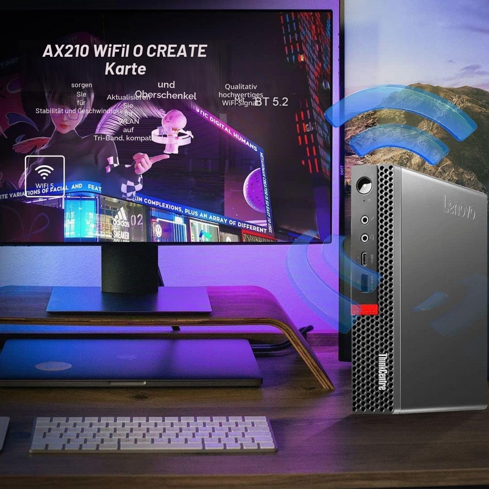 Lenovo ThinkCentre Tiny Desktop-PC komplett | Mini-Computer | Core i5, 16 GB RAM, 512 GB SSD | WiFi, Bluetooth, Windows 11 Pro | Office 2021 (Generalüberholt) (PC + 24 + Tasten)