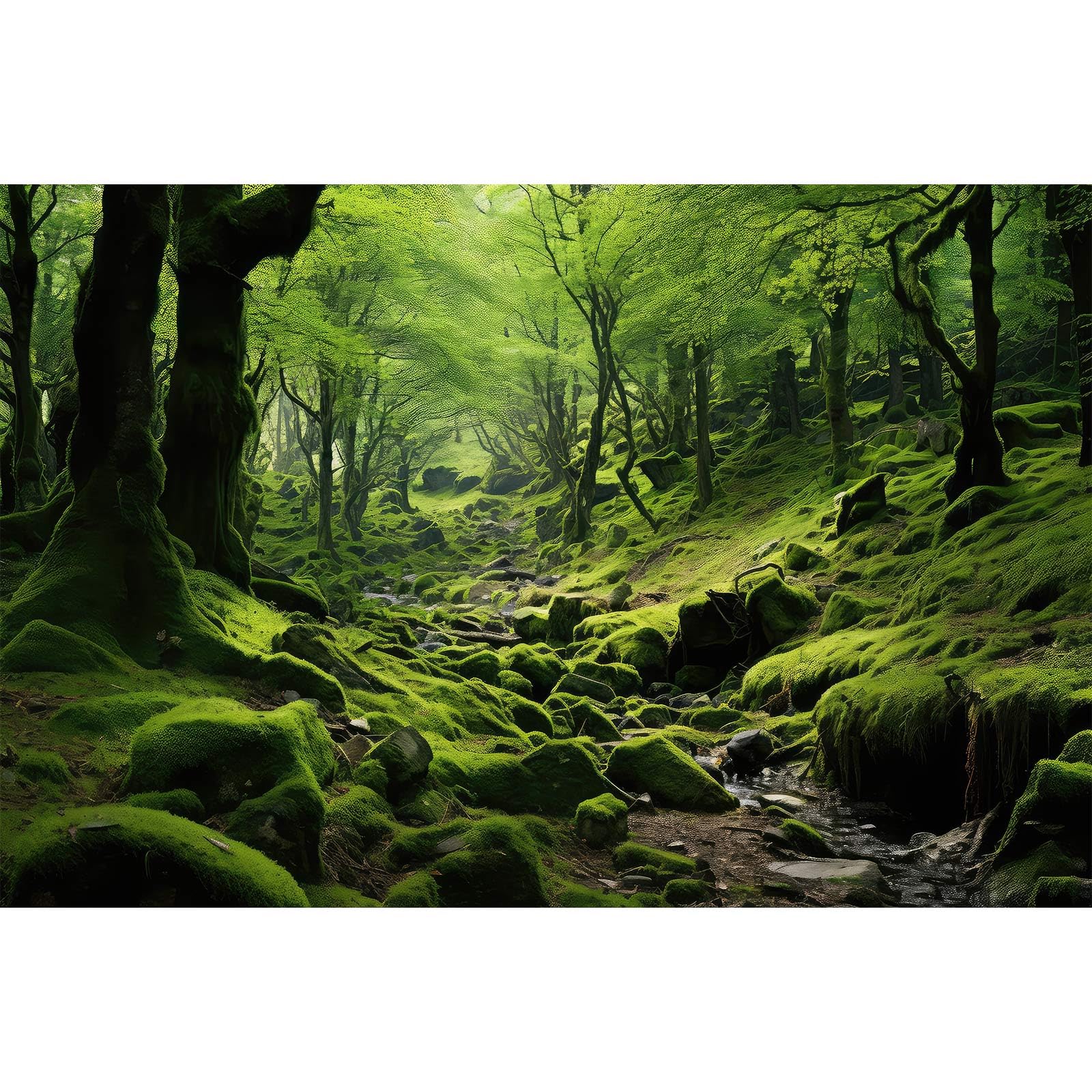 Moss Scenic Scenery Aquarium Background Tropical Forest with Lush Green Moss Terrarium Backdrop Stream Rocks Rainforest Natural Landscape Fish Tank Background Wallpaper Poster Decors Vinyl 24x16in