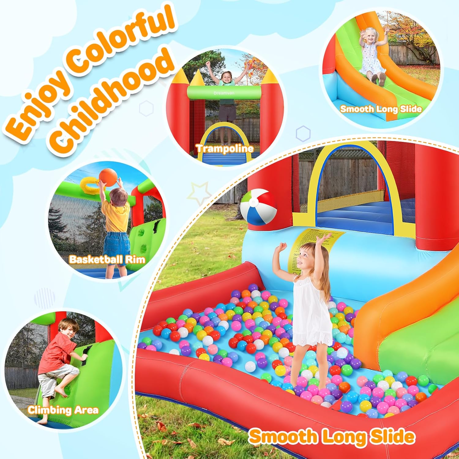 Bounce House, Inflatable Bounce House for Kids 3-12, Bouncy House with Long Slide for Outdoor Backyard/Indoor, Bouncy Castle, Jump House for Toddlers Kids Party (Bounce House (146''x 102.4''x 73''))