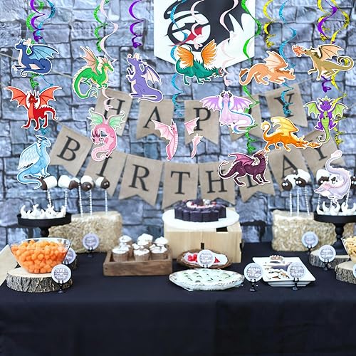 Miniatura 7 de Decoraciones de remolinos colgantes de dragón, paquete de 30 suministros mágicos para fiestas, decoraciones de techo para decoración de fiesta de