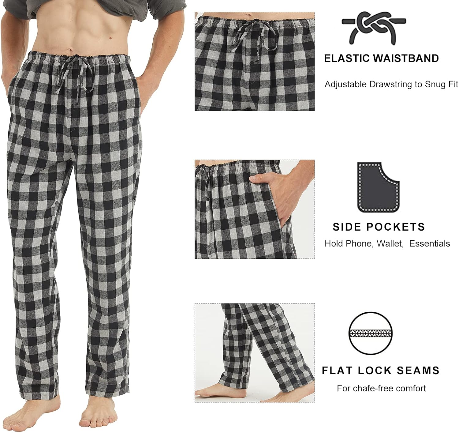 LANDUNSI Pajama Set for Men Long Sleeve Henley Microfleece Shirt & Flannel Plaid Pants Christmas Pajamas Soft Pjs Sleepwear - Image 4