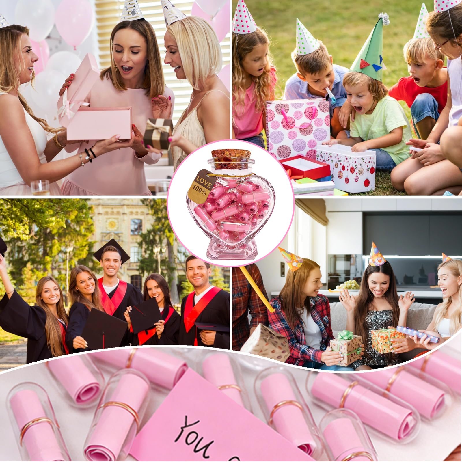 Lot de 50 lettres de capsule d'amour dans un bocal en verre en forme de cœur, rose à faire soi-même, message personnalisé dans une bouteille, cadeau pour lui/elle, souvenir romantique pour petit ami