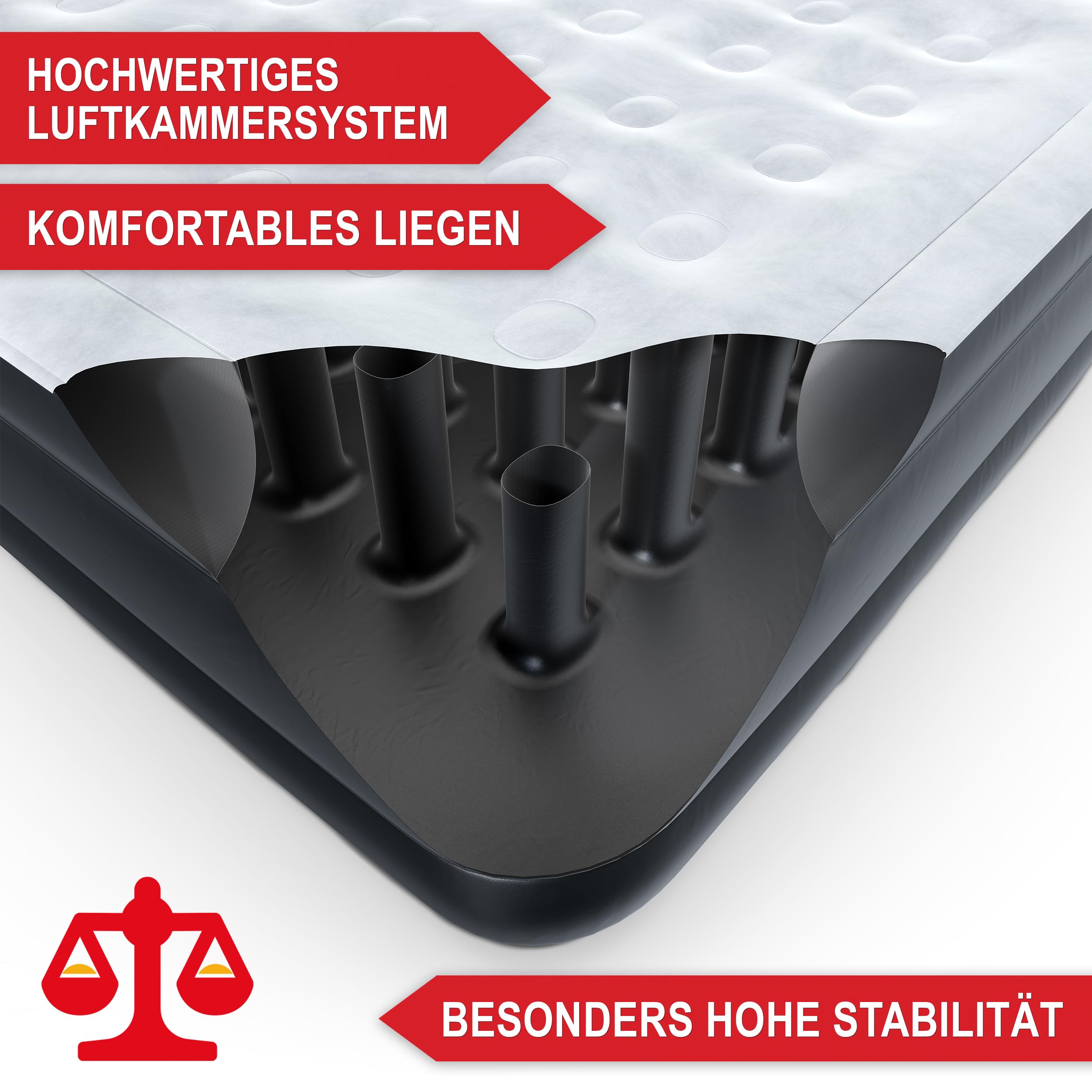Onbest Luftbett selbstaufblasend – für 2 Personen – 203 x 152 x 46 cm -Luftmatratze mit elektrischer Pumpe – aufblasbares Gästebett in 3-5 Minuten – integriertes Kopfkissen (Schwarz)