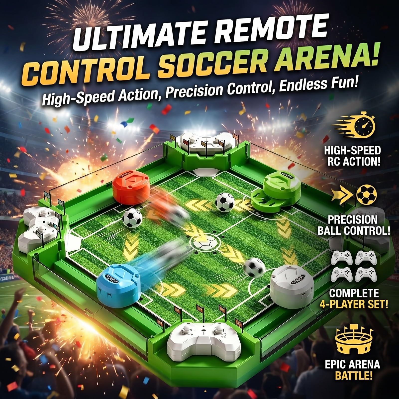 Calcio balilla per 4 giocatori, telecomando, kit interattivo per battaglie | 4 controller, accessori completi, gioco da tavolo di calcio, gioco di calcio balilla per tutta la famiglia, ragazzi e ragazze