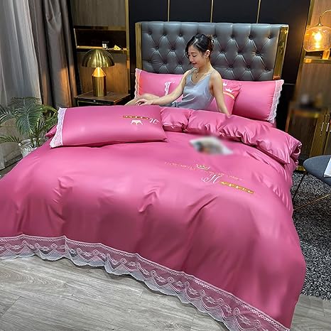 Amazon 寝具カバー プリンセス風 刺繍 涼しい フラットシーツ 布団カバー ゼミダブル 4点セット 寝具カバーセット ベッドカバー 枕カバー2枚 夏 ひんやり 色 シルクみたい 快眠 通気性 防ダニ 抗菌防臭 洗える 1 8ma 速乾性 シーツ きれいめ ふとんかばー 寝具カバー