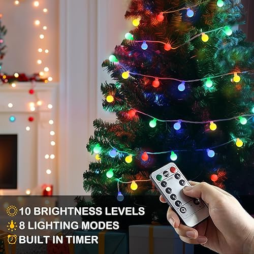 Miniatura 9 de Paquete de 2 tiras de luces LED de 20 pies con 40 luces LED que funcionan con pilas, 8 modos de luces para exteriores con control remoto para tienda