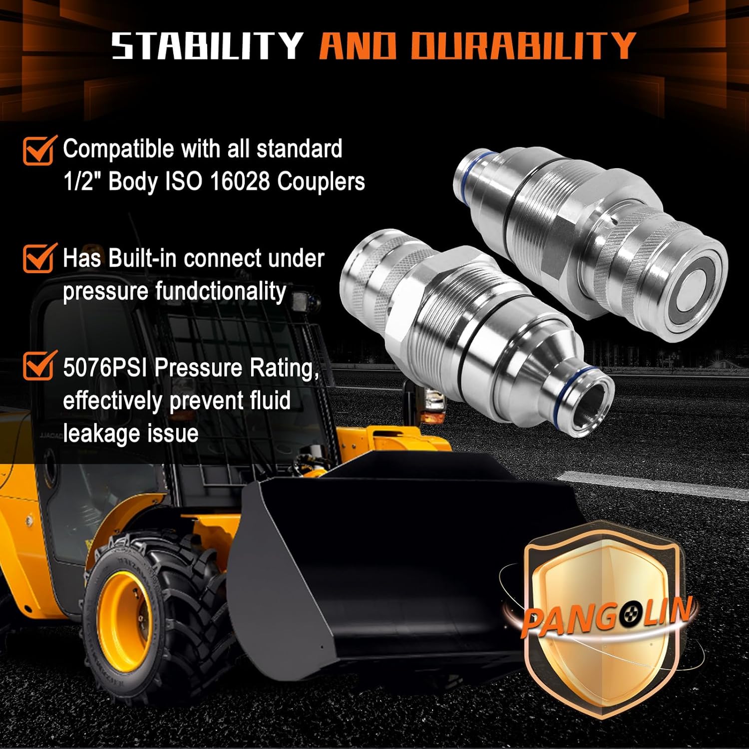 AT406475 7246802 Hydraulic Female Flat Face Quick Connect Coupler 48mm Thread Diameter Hydraulic Coupler for Bobcat John Deere Skid Steer Loader 318E 319E 320E 323E 326E 328E 329E 332E Spare Parts