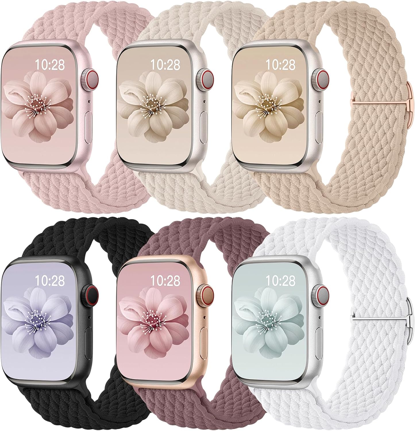 6 Pack Braided Stretchy Solo Loop Compatible with Apple Watch Bands 40mm 38mm 44mm 45mm 41mm 42mm 46mm 49mm for Women Men, Adjustable Nylo Sport Bands for iWatch Series 10 9 Ultra 8 7 6 5 4 SE