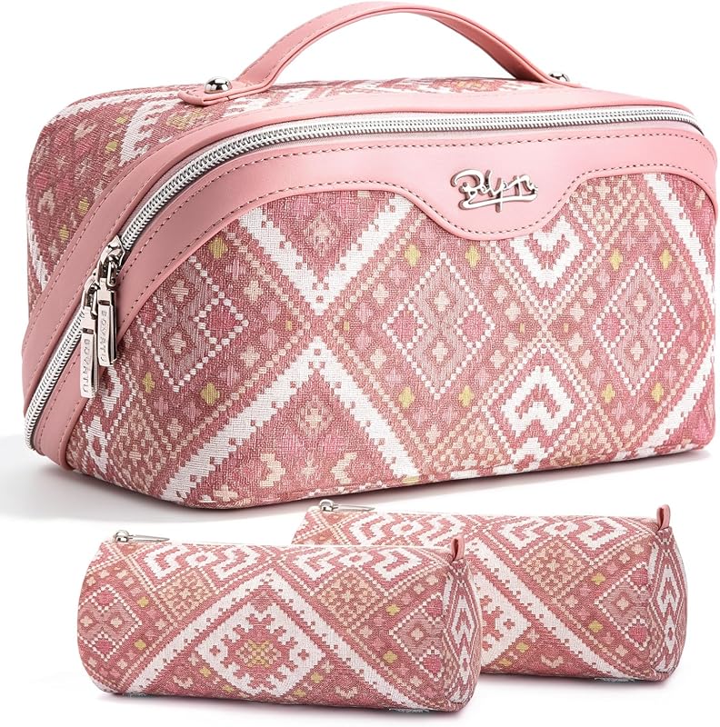 Necessaire organizadora de maquiagem BOYATU modular com 3 peças, estojos removíveis, padrão xadrez, 18-Peach Blush