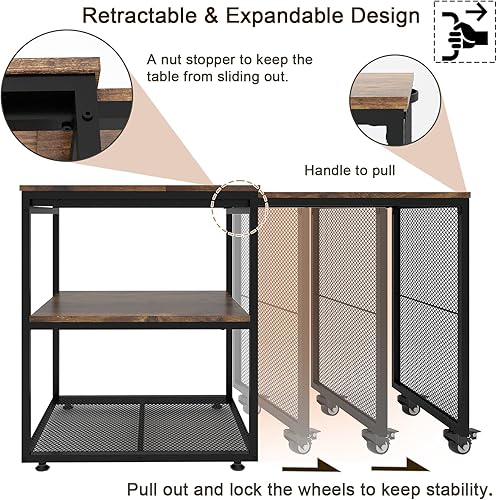 Miniatura 3 de Natwind Soporte de impresora grande con estantes de almacenamiento, mesa extensible para manualidades en casa, escritorio de organización de oficina
