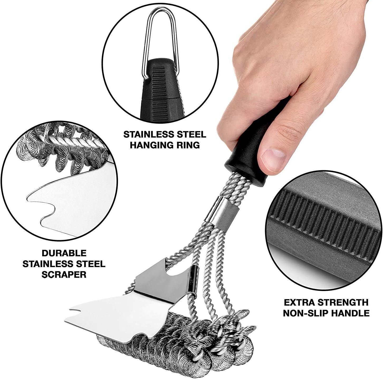 BININBOX Grill Cleaner Bristle Free 100% Rust Resistant Safe BBQ Grill Brush with Scraper - Professional 17" Heavy Duty Stainless Steel Scrubber - an Essential Grilling Accessory