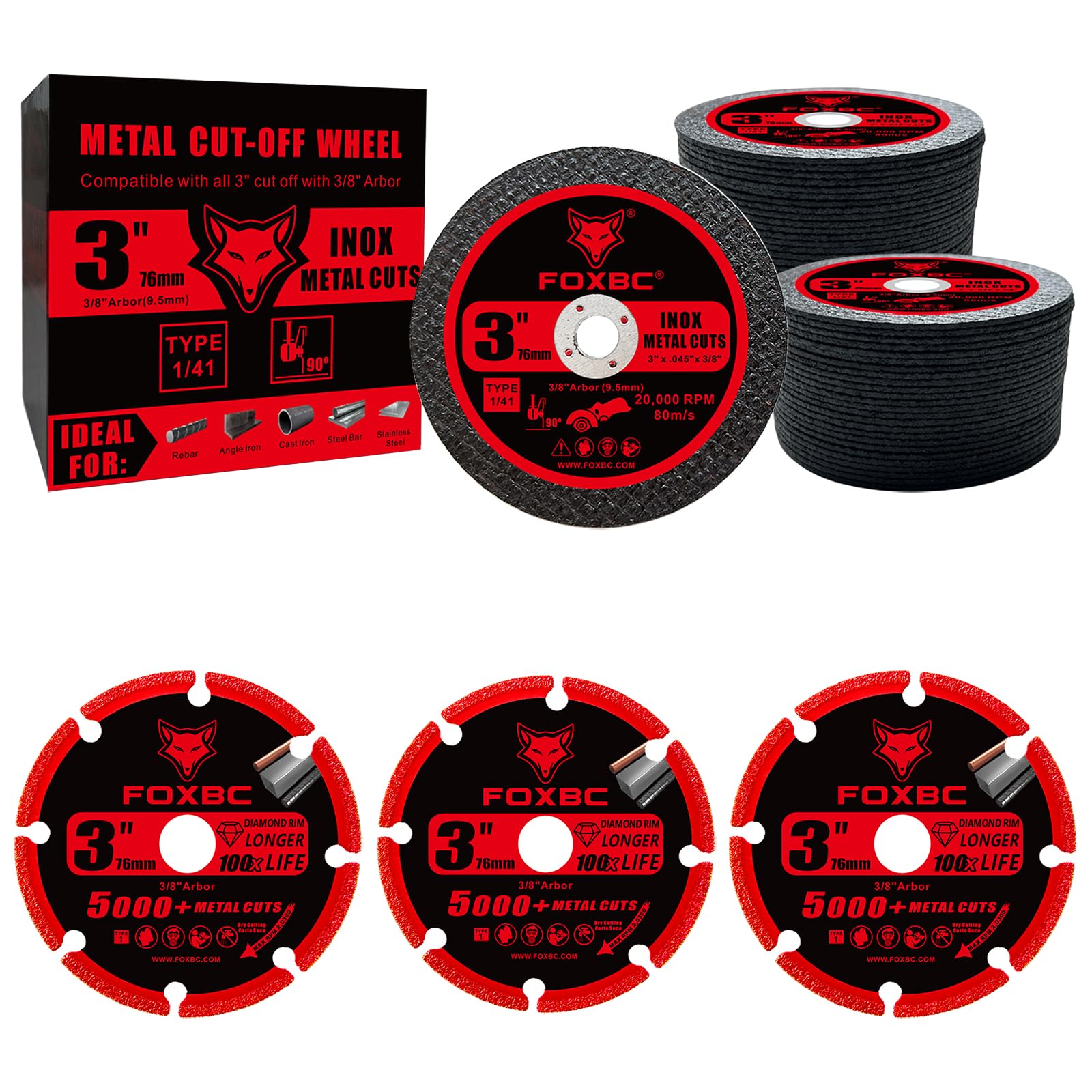 FOXBC 3 Inch Cut Off Wheel for Metal & Stainless Steel Cutting Disc - 53 Pack
