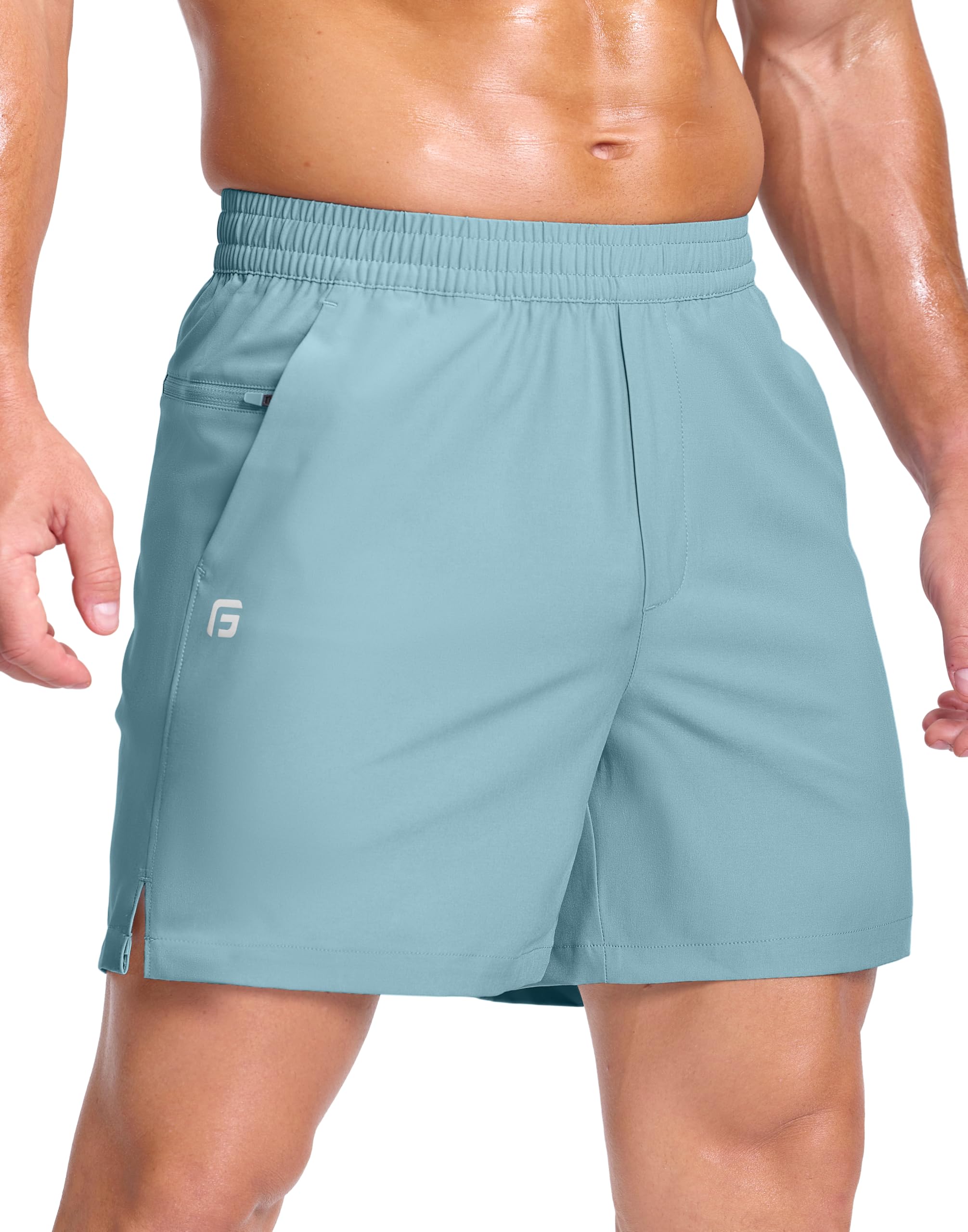 GGJ Men's Lightweight Athletic Shorts with 2 Zipper Pockets 7"/9"/5" Gym Workout Running Quick Dry Tennis Shorts for Men