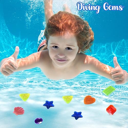 Miniatura 7 de Jspupifip 48 piezas de juguetes de piscina con gemas de buceo, gemas de buceo de gran hundimiento para piscina, cristales de buceo coloridos tesoro