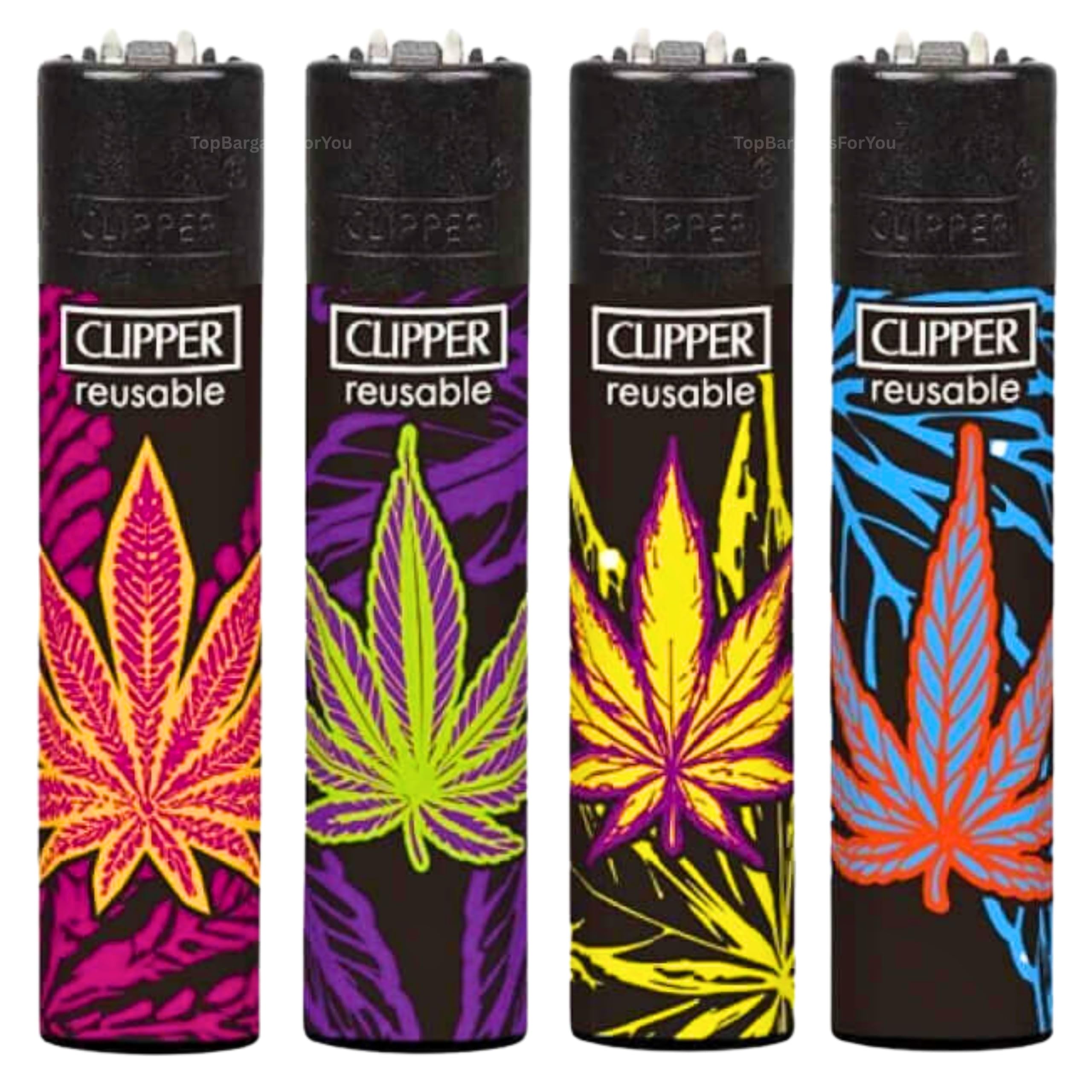 Zactly - 4 x Clipper Lighters Set PSYCHO WEED FUNNY COOL Design Full Set Gas Refillable Adjustable Flint Rare - Limited Edition