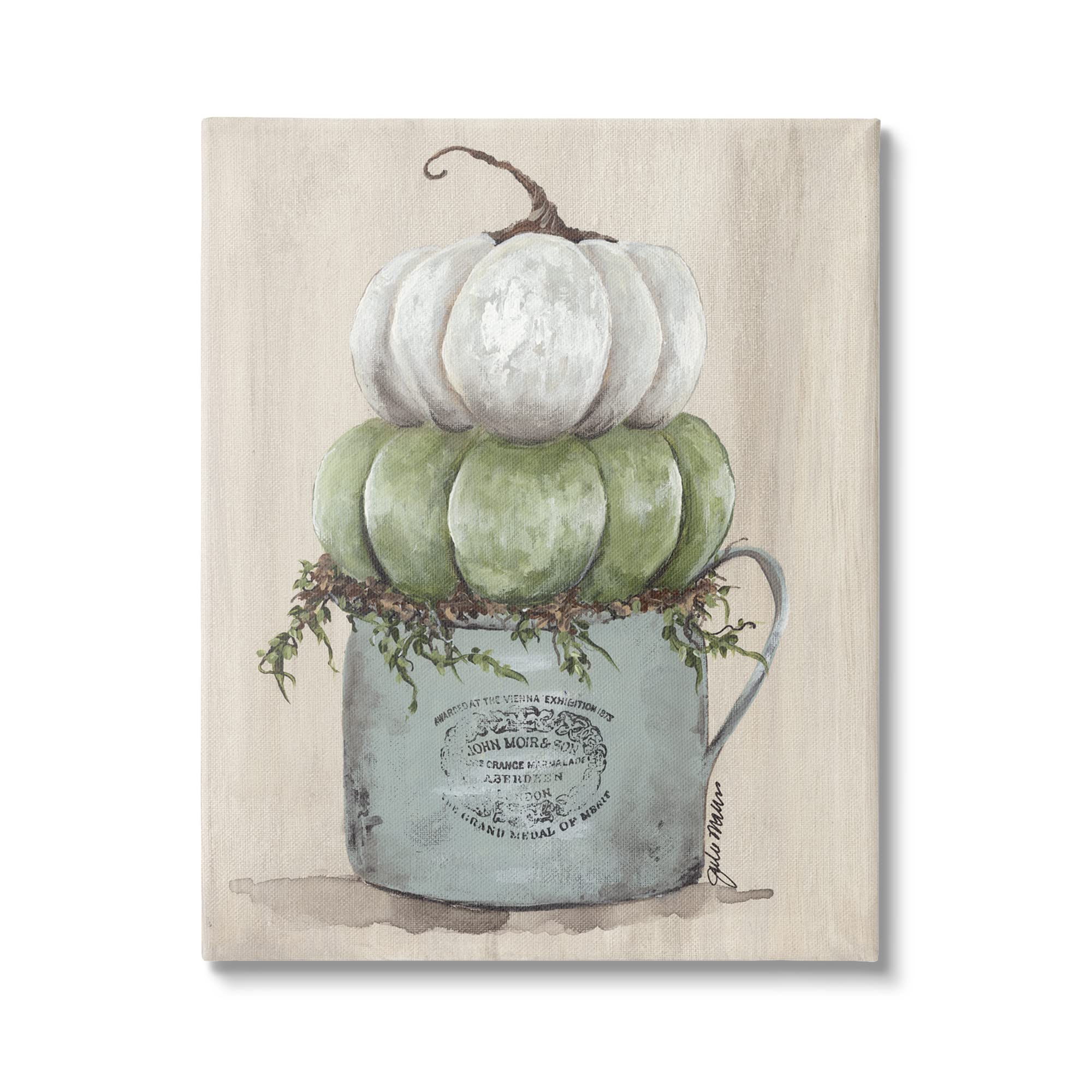 Stupell Industries Green White Harvest Pumpkins Country Jar Planter, Design by Julie Norkus