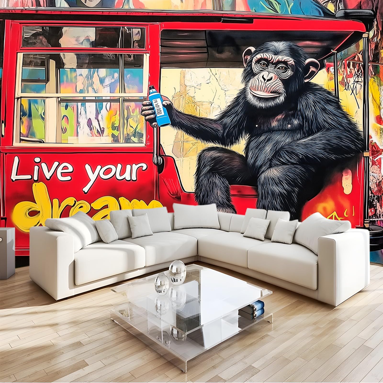 Carta da Parati Materiale di Seta Hip Hop Gorilla Graffiti Fotografica Decorazione Autoadesiva Murale Poster da Parete per Camera da Letto Sala Camera dei Bambini 250 x 175 cm Colorato
