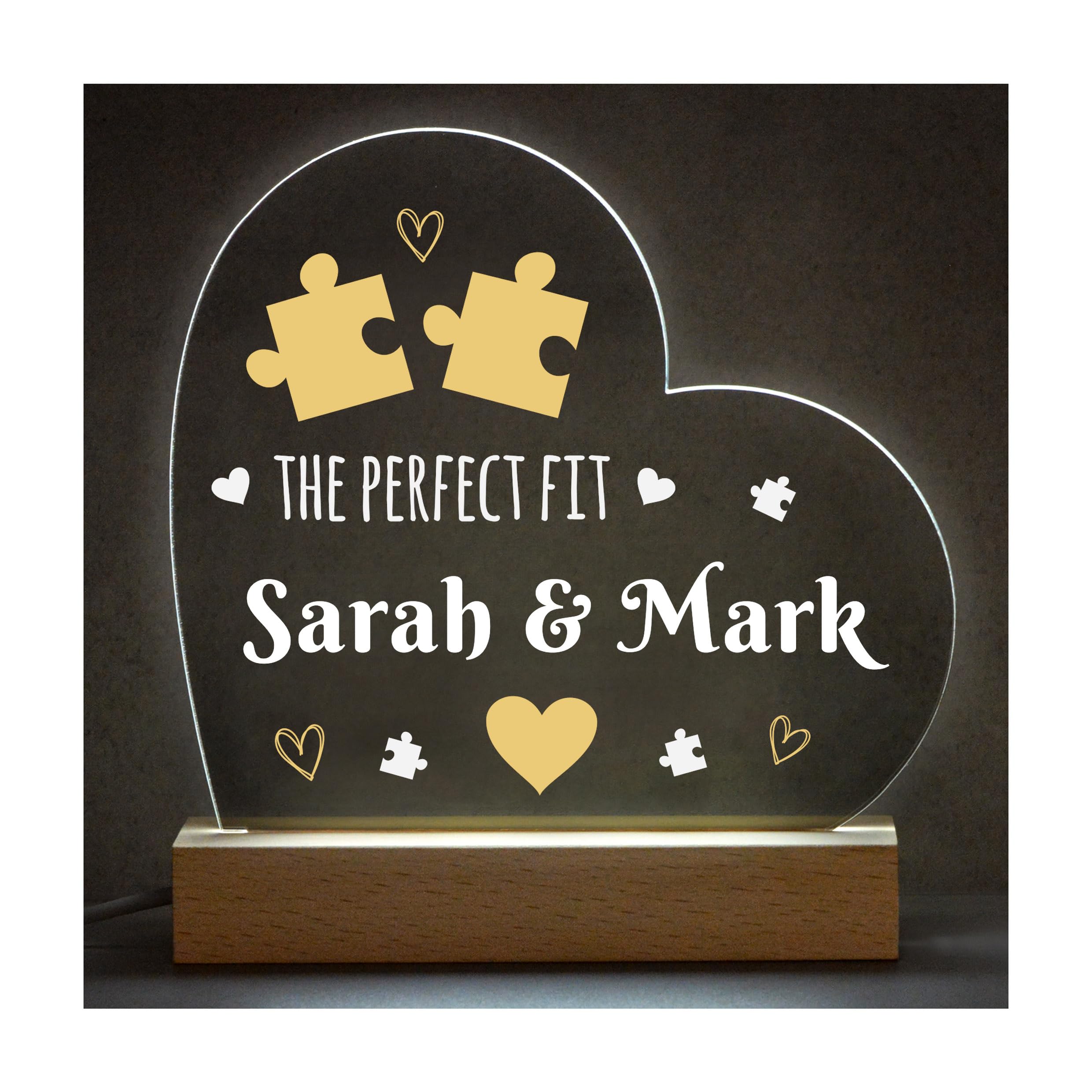 Romantic Valentines Gift for Her Him, Personalised Night Light Lamp Couple Gifts, The Perfect Fit Gift For Boyfriend Husband Him, Jigsaw Puzzle Piece Gift For Wife Girlfriend Her