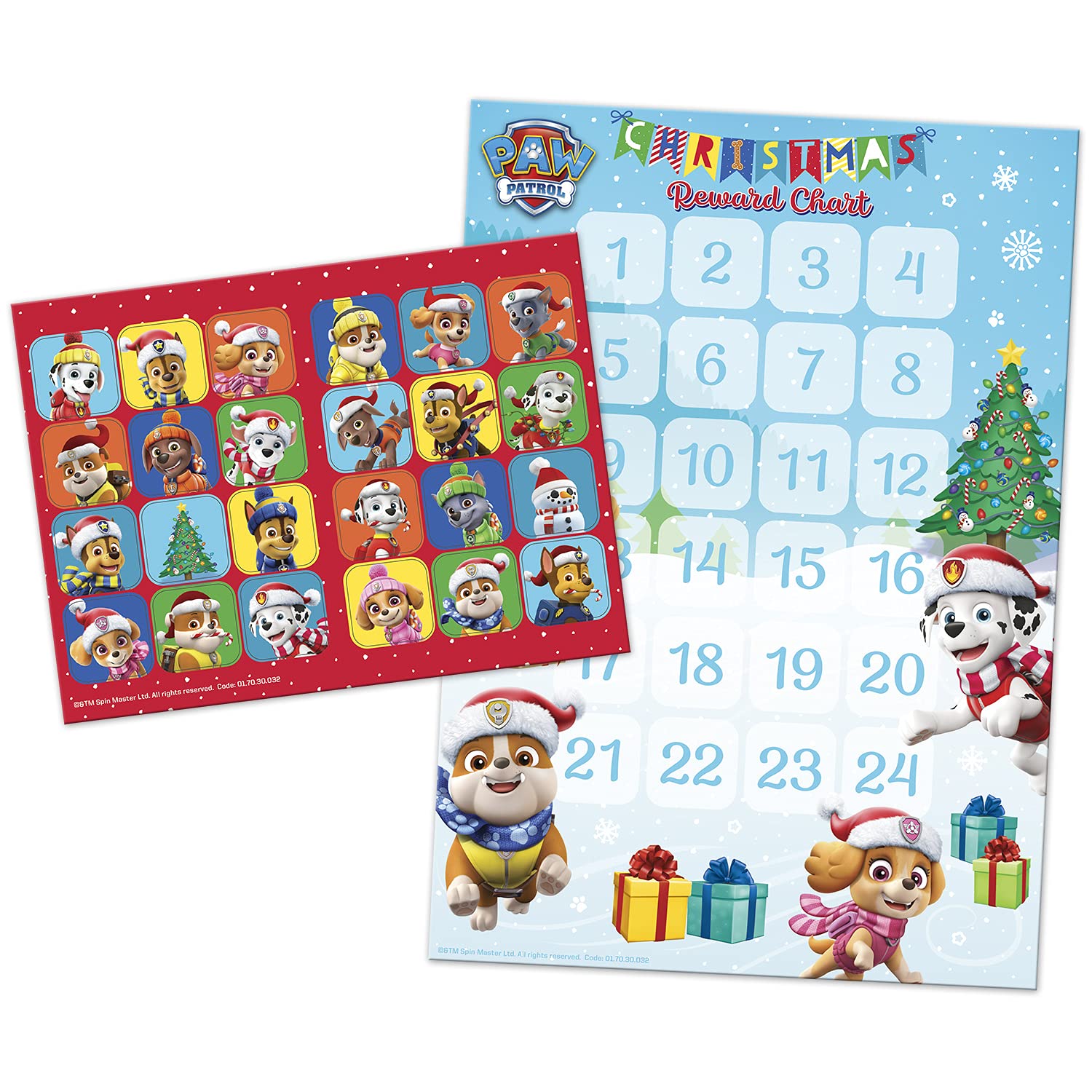 Paw Patrol Advent Calendar Reward Chart | Includes 24 Colourful Stickers | Count Down to Christmas!