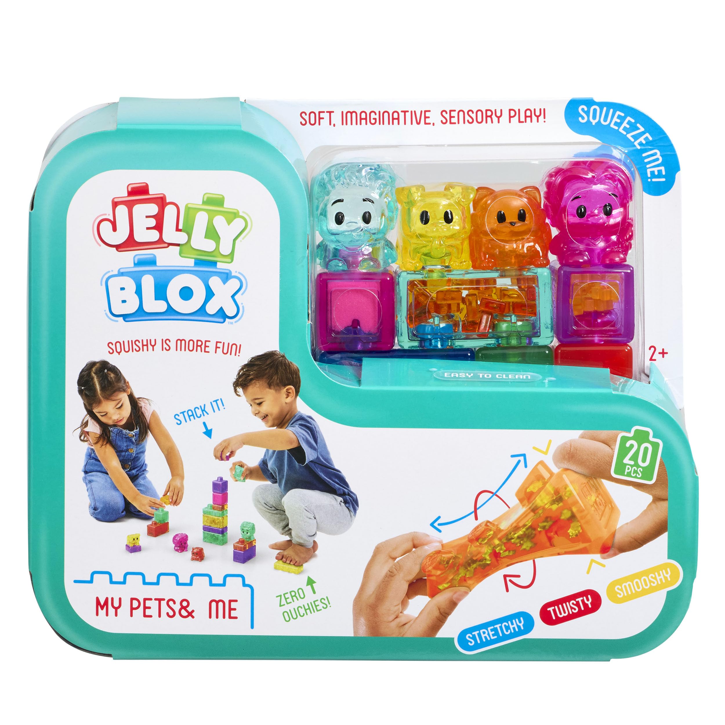JELLY BLOX - I miei animali domestici - My pets and Me - 20 blocchi da costruzione tattili di forme diverse - Giochi di costruzione per bambini dai 2 anni - Blocchi estensibili e flessibili