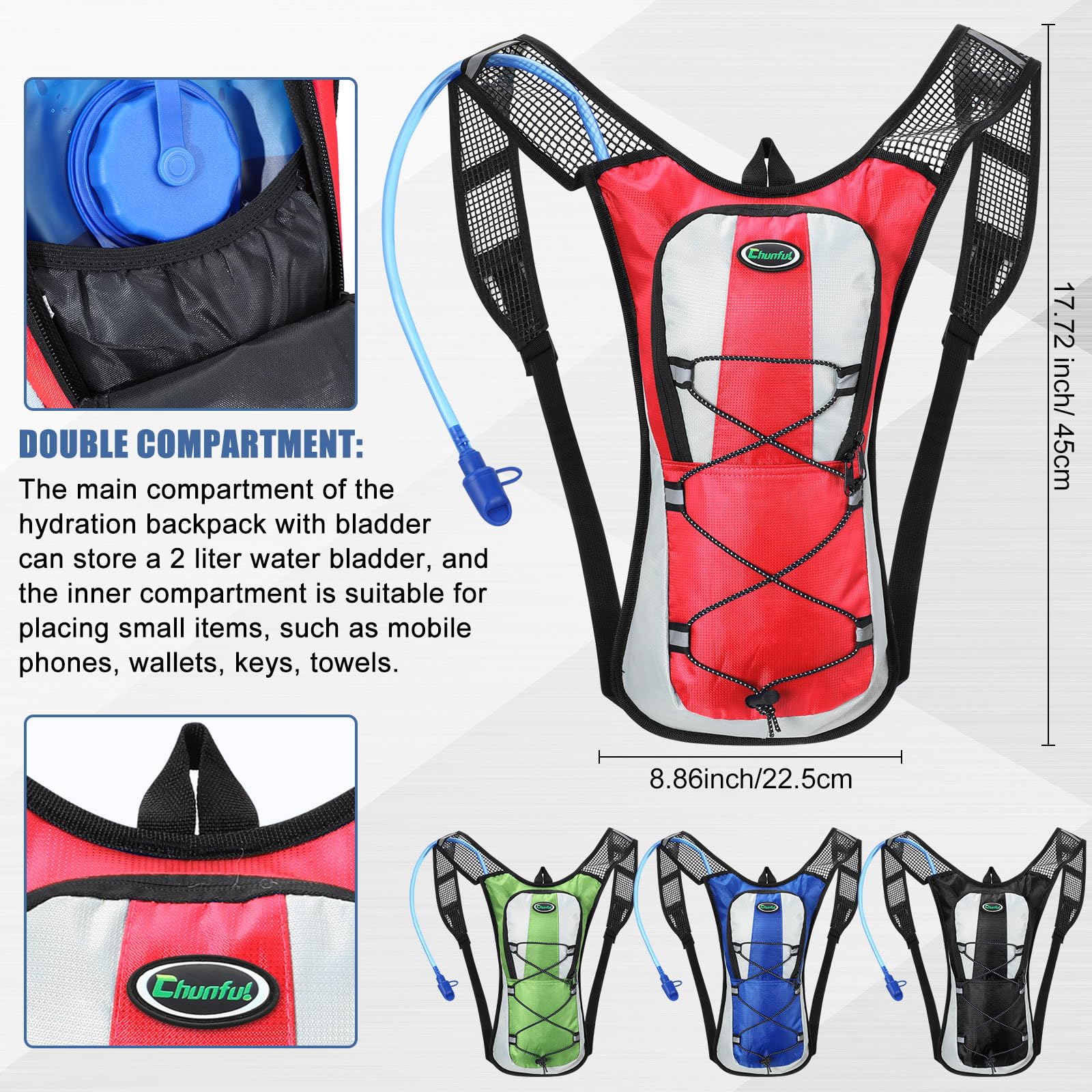 Chunful Hydration Backpack with 2L Water Bladder, Lightweight Hydration Pack Outdoor Water Backpack for Men Women Running Cycling Biking Climbing(Neutral Style,4 Pack)