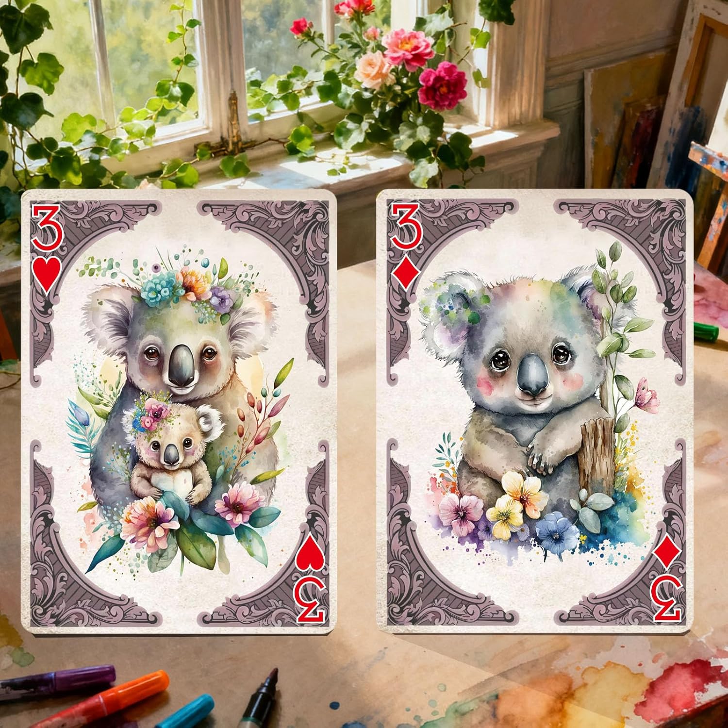 Poker Cards, Retro Style Playing Cards, Watercolor Animal Illustration, Exquisite Illustrations, Double-Sided Anti Slip Pattern Design, Suitable for Family Card Board Games.