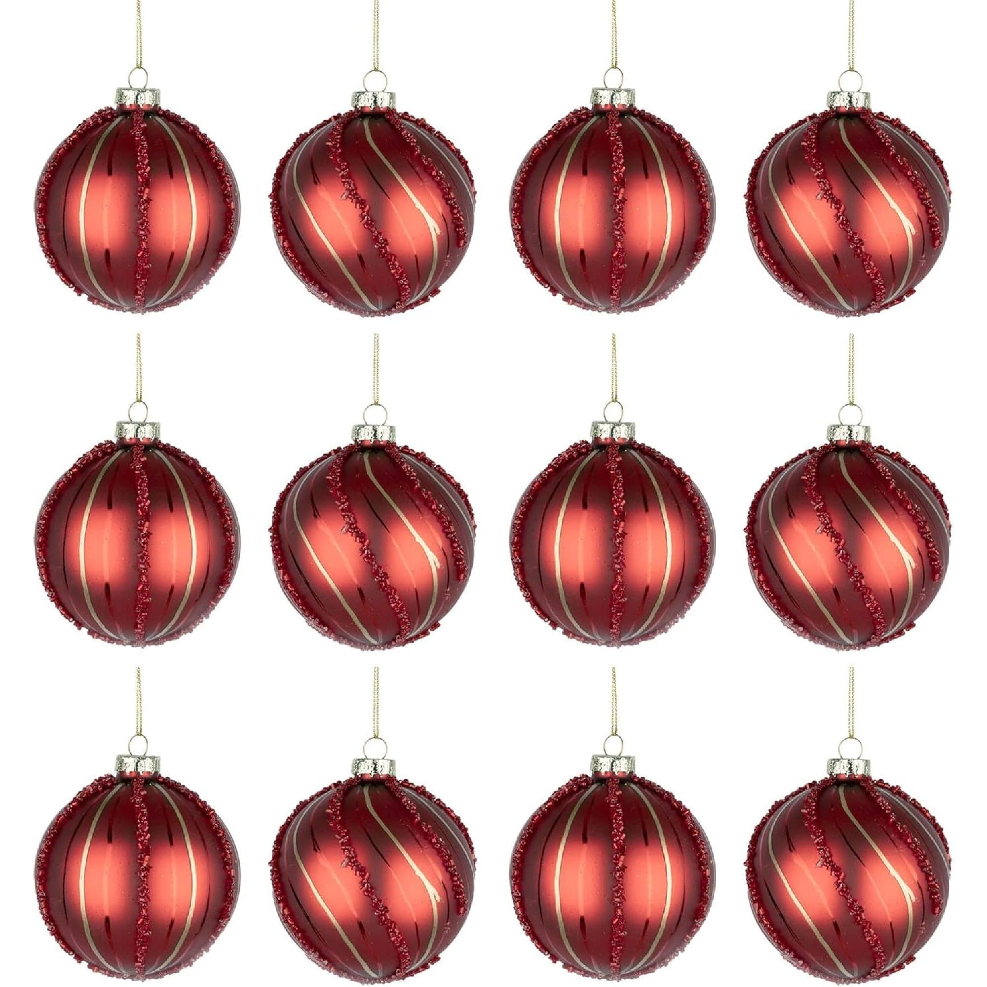 Shatchi Christmas Glass Baubles 12Pcs Set8Cm Red Ornaments With 2 Beautiful Festive Designs from B&Q