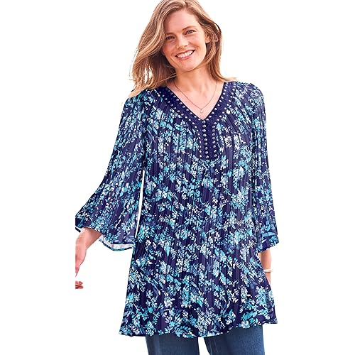 Woman Within Women's Plus Size Embellished Pleated Blouse