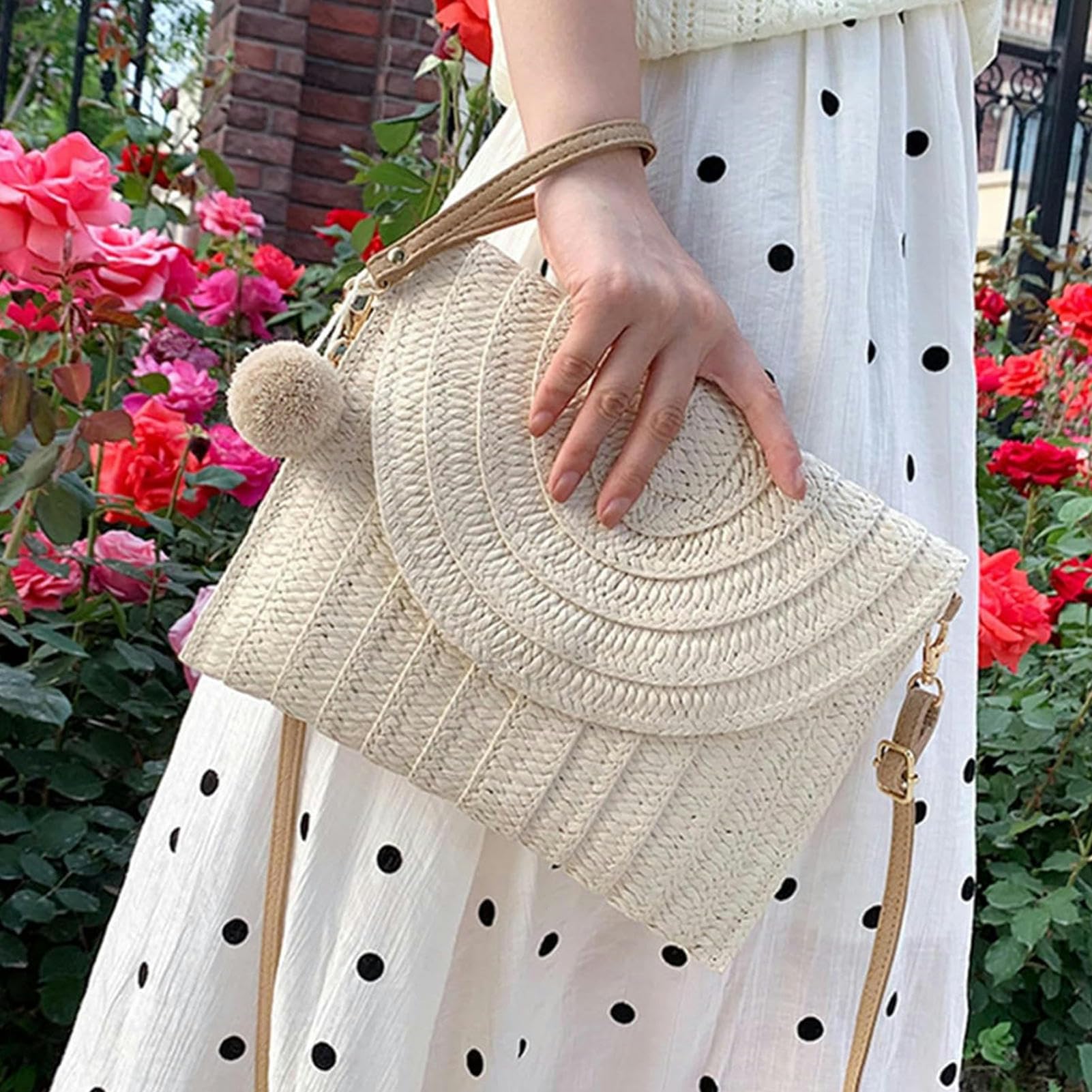 Borsa Donna Tracolla Straw Clutch Bag Crossbody Bag per Le Donne Borse A Spalla di Viaggio Borsa Donne-Deep Brown-27x1x20cm