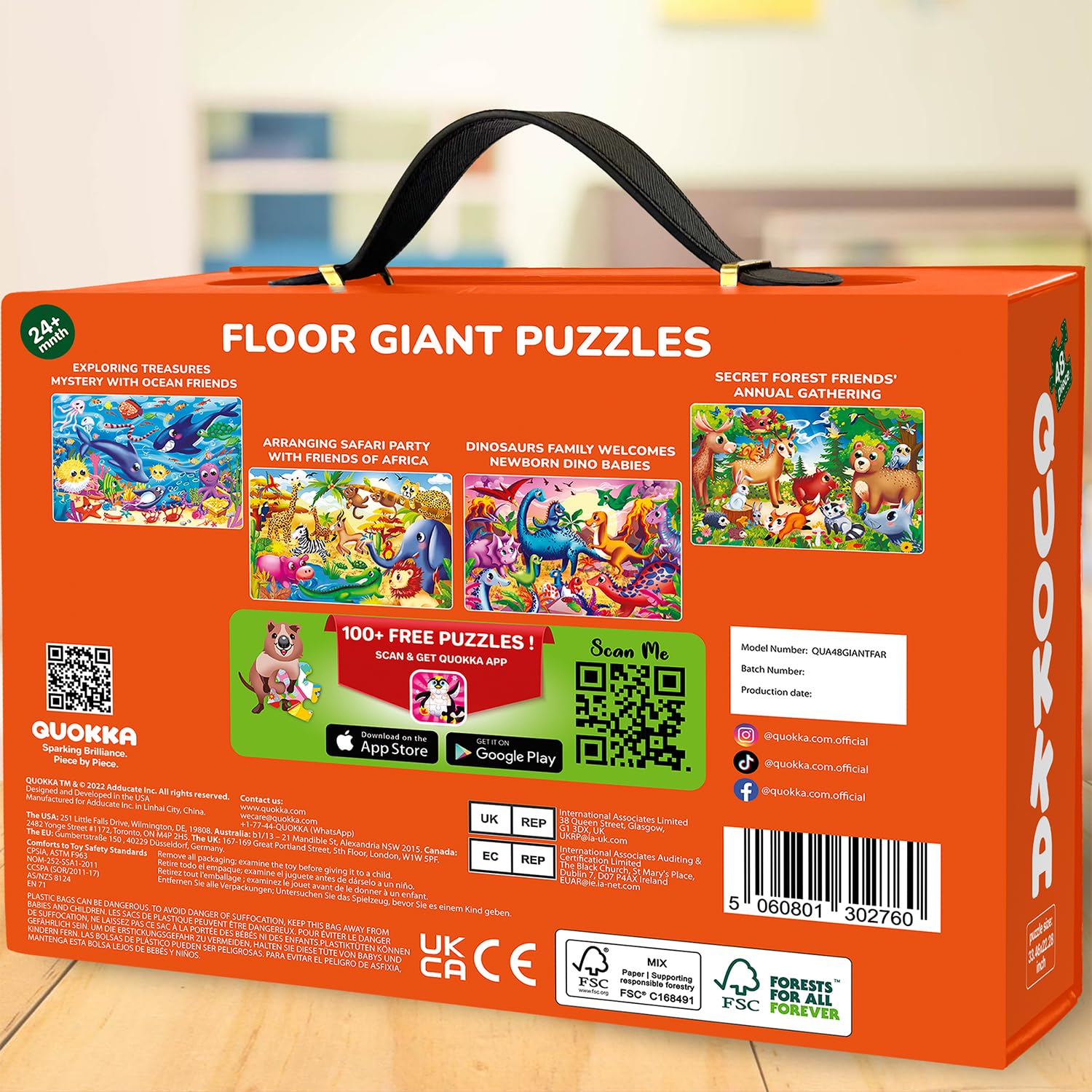 QUOKKA Puzzle gigante per bambini dai 3 ai 5 anni – 48 pezzi puzzle fattoria extra spessa 60 x 90 cm da 3 a 5 anni I attività educativa per ragazzi e ragazze I scatola premium con manico robusto