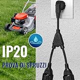 Luxvista Doppia Spina per Presa 2-Slot Presa Multipla con Cavo Flessibile 2 in 1 Schuko Cavo di Estensione Breve IP20 Grado di Protezione per Interni ed Esterni, 16A/250V/4000W, Nero - 4