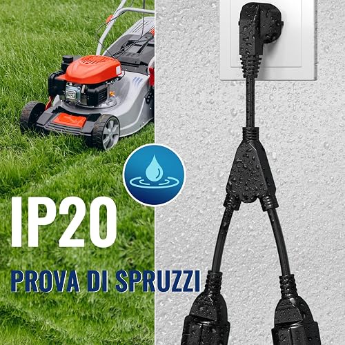 Luxvista Doppia Spina per Presa 2-Slot Presa Multipla con Cavo Flessibile 2 in 1 Schuko Cavo di Estensione Breve IP20 Grado di Protezione per Interni ed Esterni, 16A/250V/4000W, Nero - 4