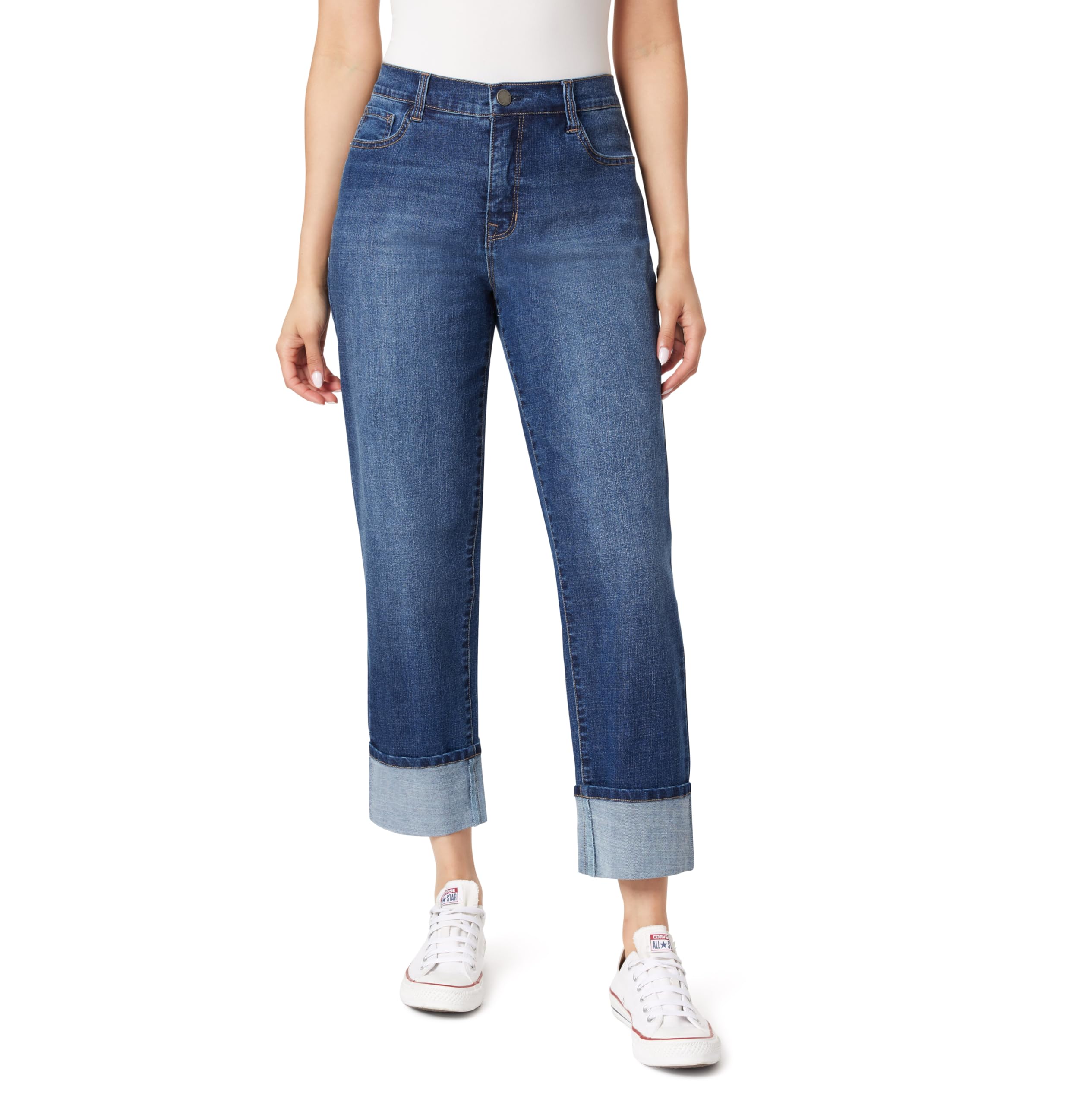 Angels Forever Young Women's Everflex Deep Cuff 27" High-Rise Straight Ankle Jeans