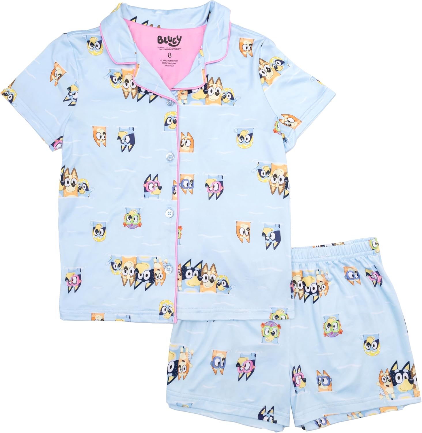 Bluey girls 2-piece Loose-fit Button Down Pajama Set, Soft & Cute for Kids