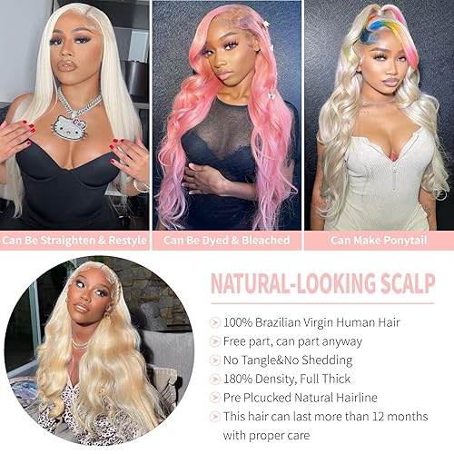 Miniatura 5 de Peluca de cabello humano rubio con encaje frontal de 13 x 4 180  de densidad 613 ondulado HD transparente encaje frontal cabello humano prearrancado