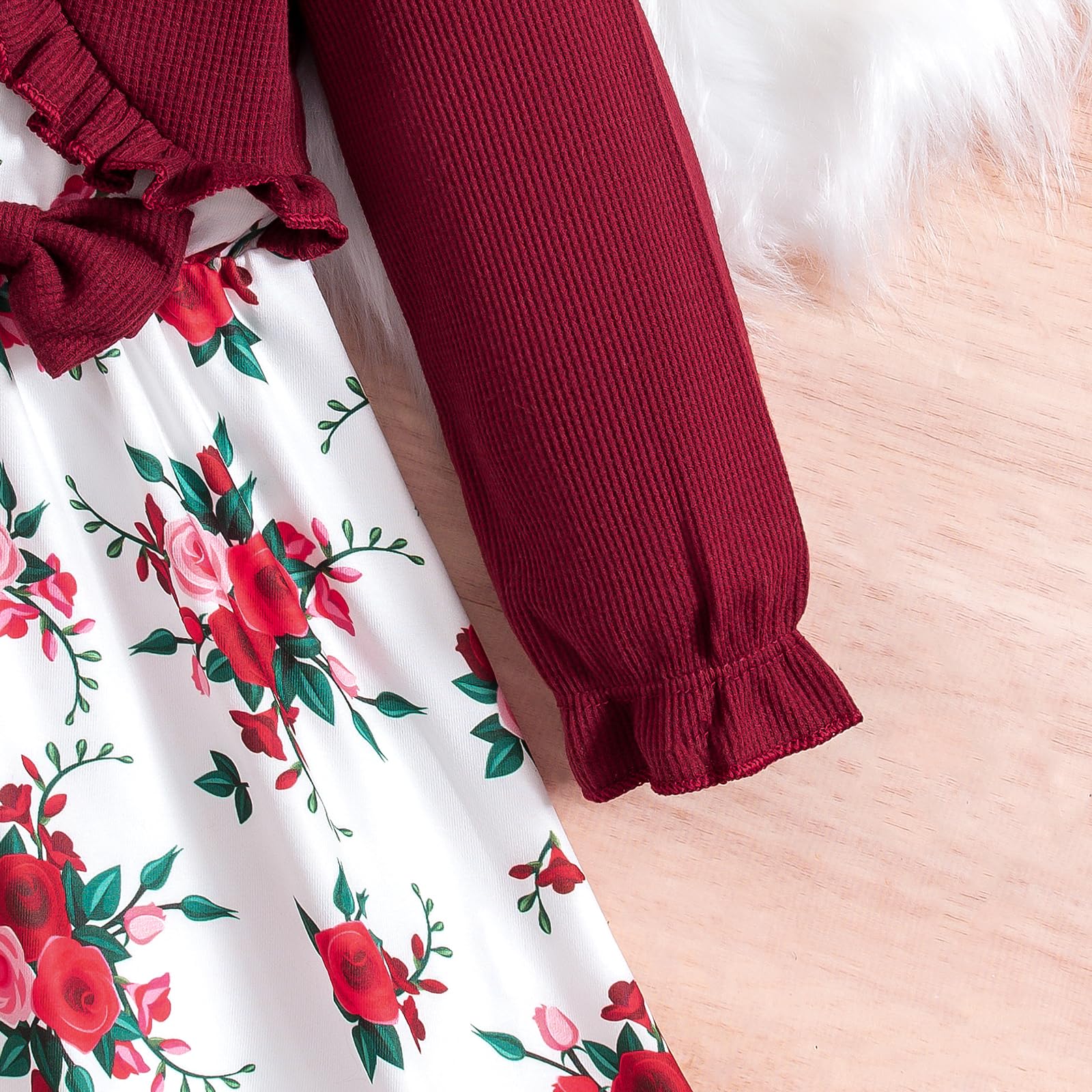 Robe pour bébé fille à volants motif floral Tutu Robes à manches longues Cardigan 2 pièces Tenue pour nouveau-né