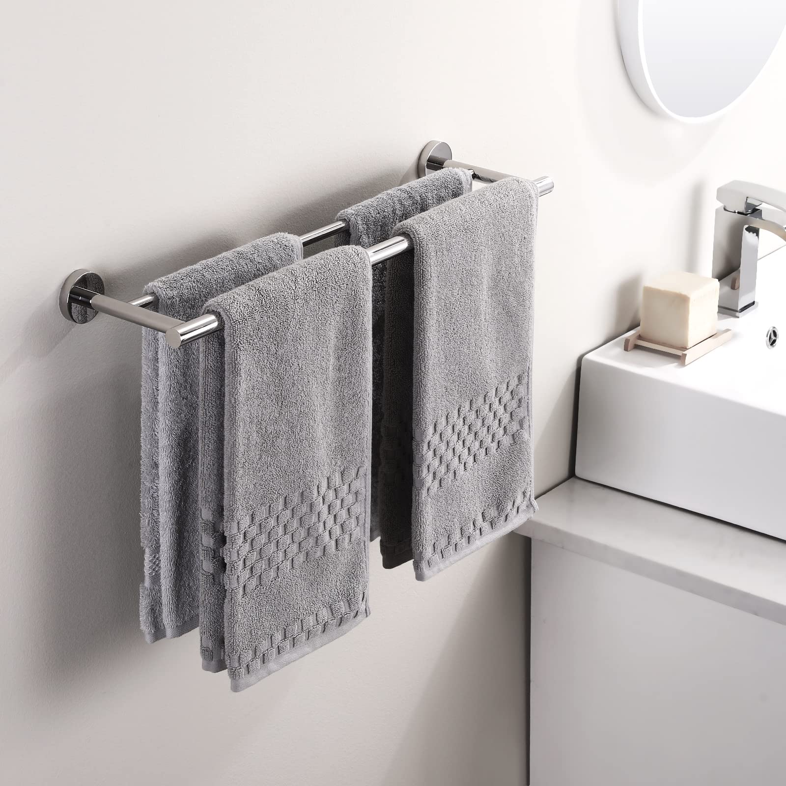 KES Toalleros Dobles de Baño Toalleros de Baño con 2 Barras Pared 60cm Toallero Acero Inoxidable SUS304 Acabado Pulido, A2001S60