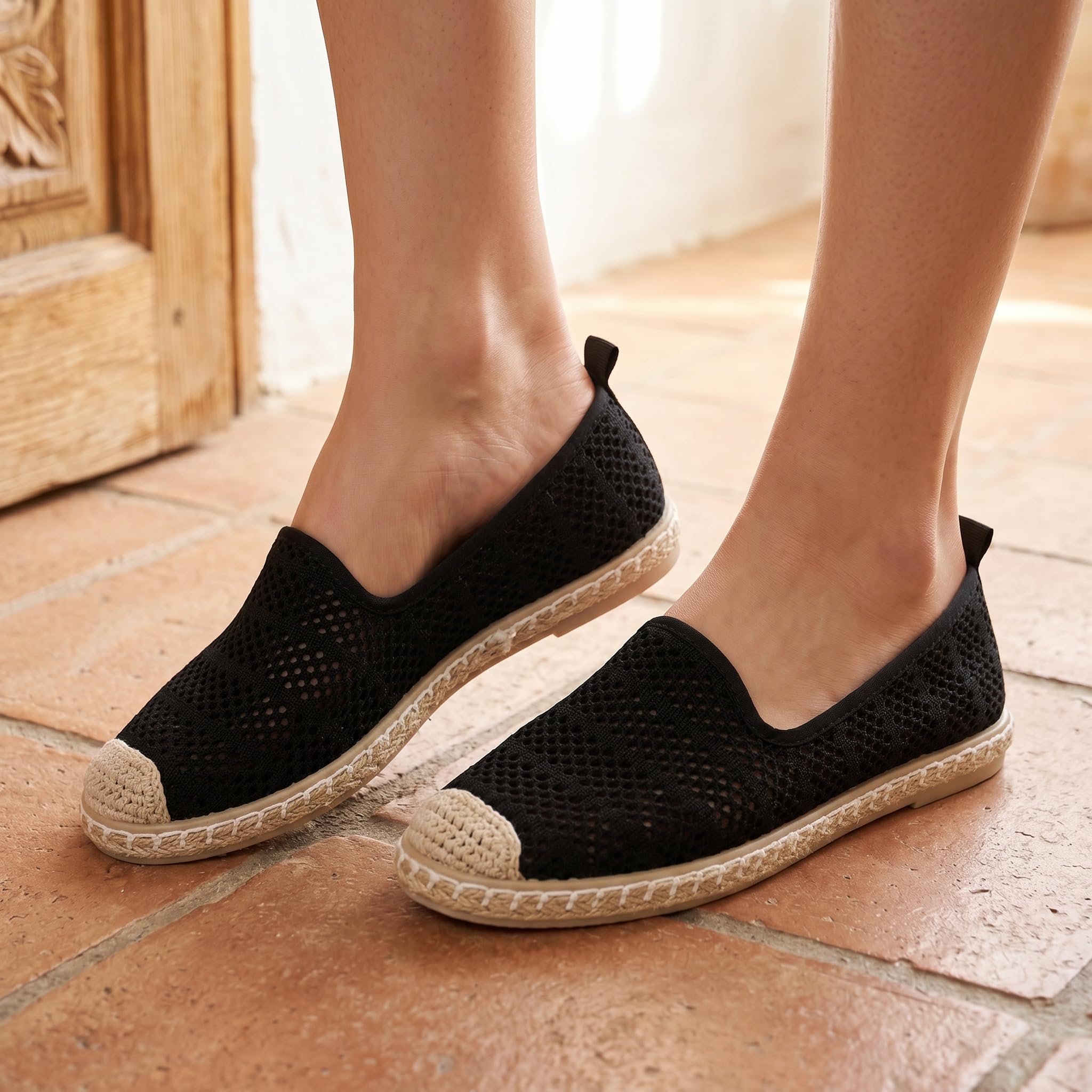 GLAMORA Espadrilles Femme Respirantes Chaussures d'Été Plates Textile Tricoté Souple Ballerines Confortables Semelle Légère Antidérapante Slip-on