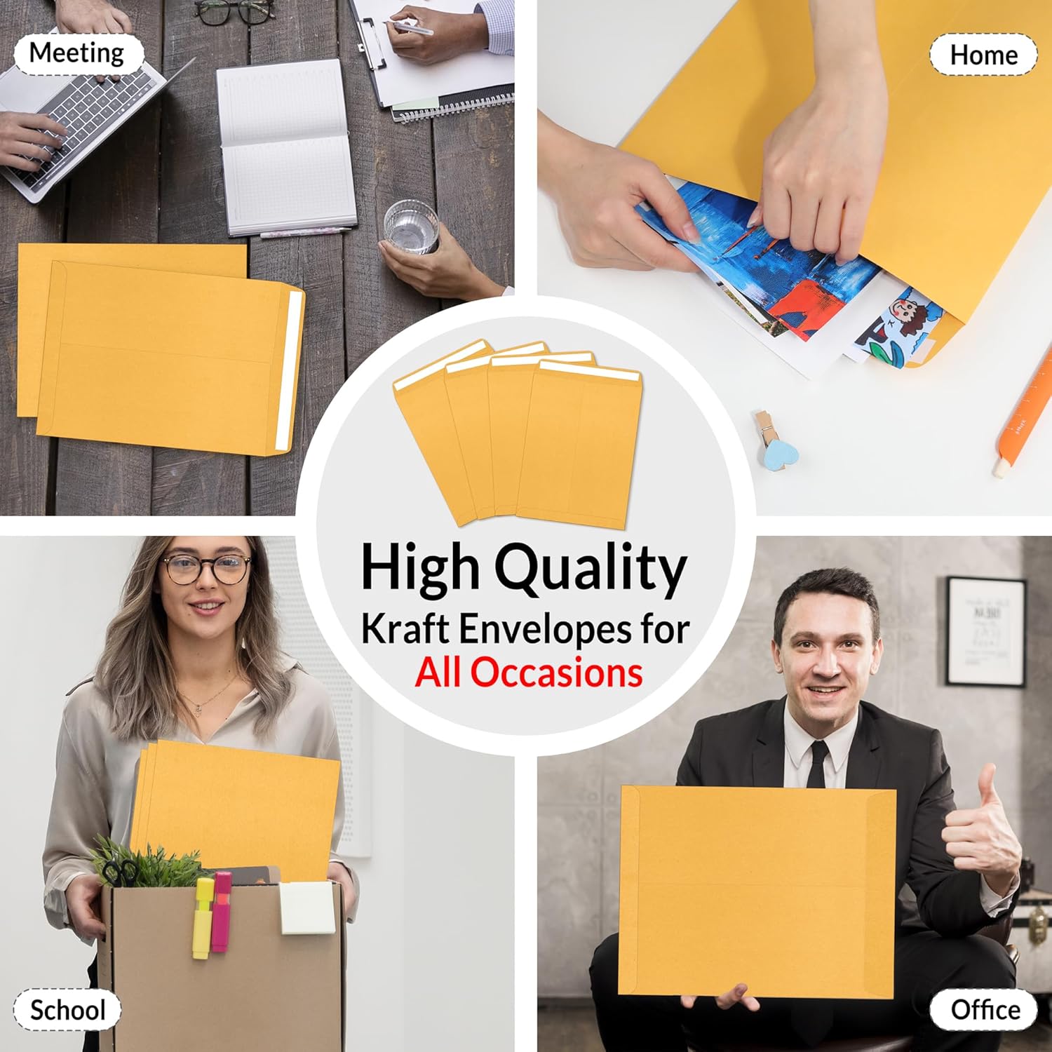 SUNEE 6x9 Manilla Envelopes, 28lb Brown Kraft, Ultra Strong Quick-Seal Security Catalog Mailing Envelopes for Flat Letter Size Documents or Photos, 100 Count - Image 6