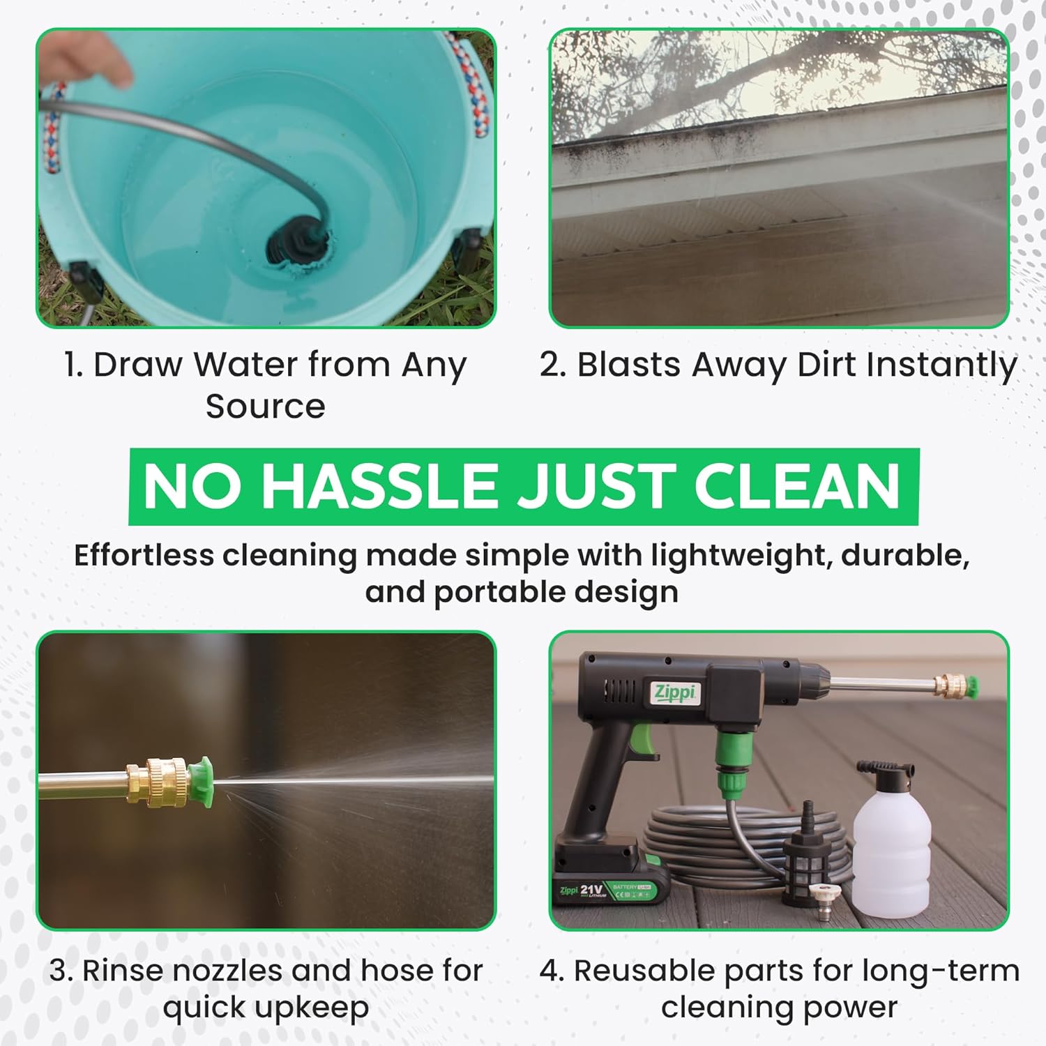 Zippi Hydro Cleaner Deluxe 2025 – Cordless High-Pressure Scrubber with Foam Dispenser, 3000 mAh Rechargeable & Lightweight for Efficient Outdoor Tile, Grout, and Surface Cleaning - Image 3