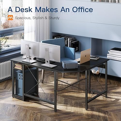 Miniatura 29 de Coleshome Escritorio para computadora en forma de L de 66 pulgadas con toma de corriente y estantes de almacenamiento, estación de trabajo de Negro
