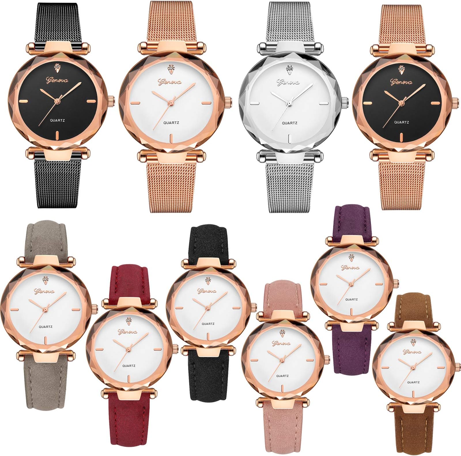 10 Pack Wholesale Women's Watches Classic Business Rose Stainless Steel Rhinestone Inlaid WristWatches Geneva relogio