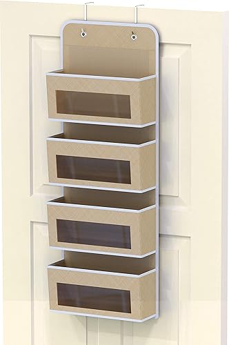 Miniatura 7 de Simple Houseware Over DoorWall Mount 4 Clear Window Pocket Organizer, Beige