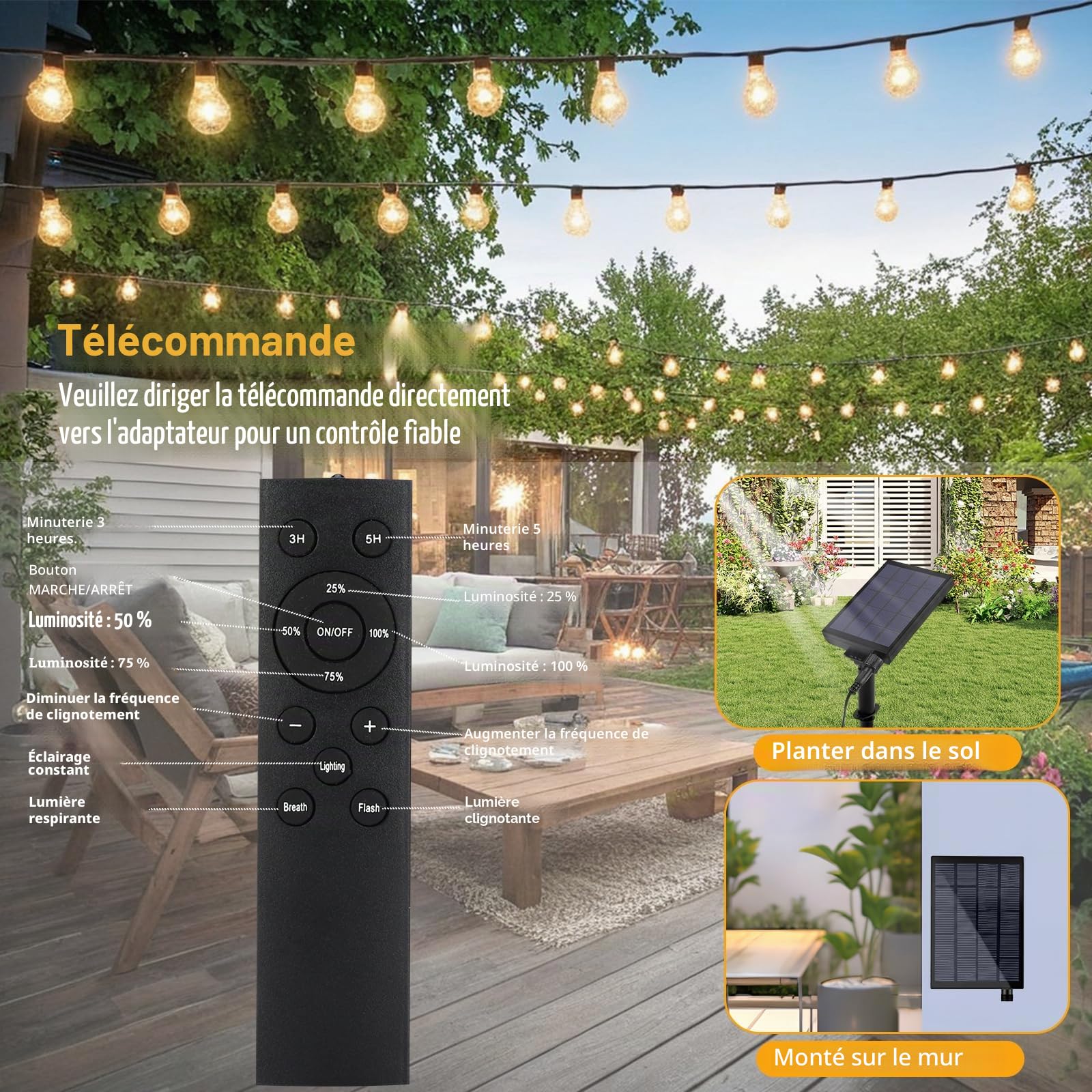 Sprifityy Guirlande Lumineuse Exterieure,Guirlandes lumineuses solaires 35m | pour l'extérieur,Guirlande Lumineuse LED Extérieur Dimmables,étanche IP44,avec Télécommande,Blanc Chaud