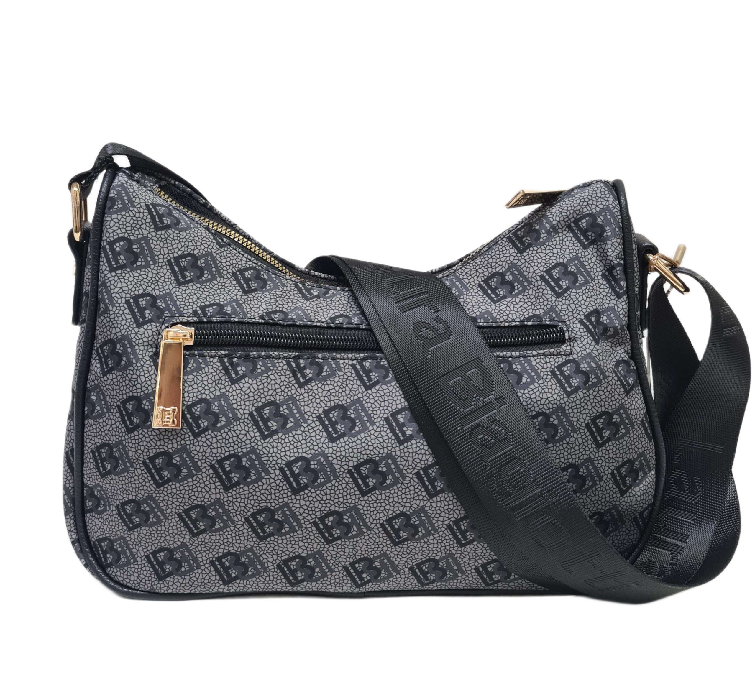 Laura Biagiotti Borsa Donna Linea Iselin, Nylon Trapuntato Impermeabile, Logo LB, Tracolla Regolabile, Dimensioni 29x10x17 cm, Dettagli Dorati, Scomparto con Zip ART.LB25W-105-1