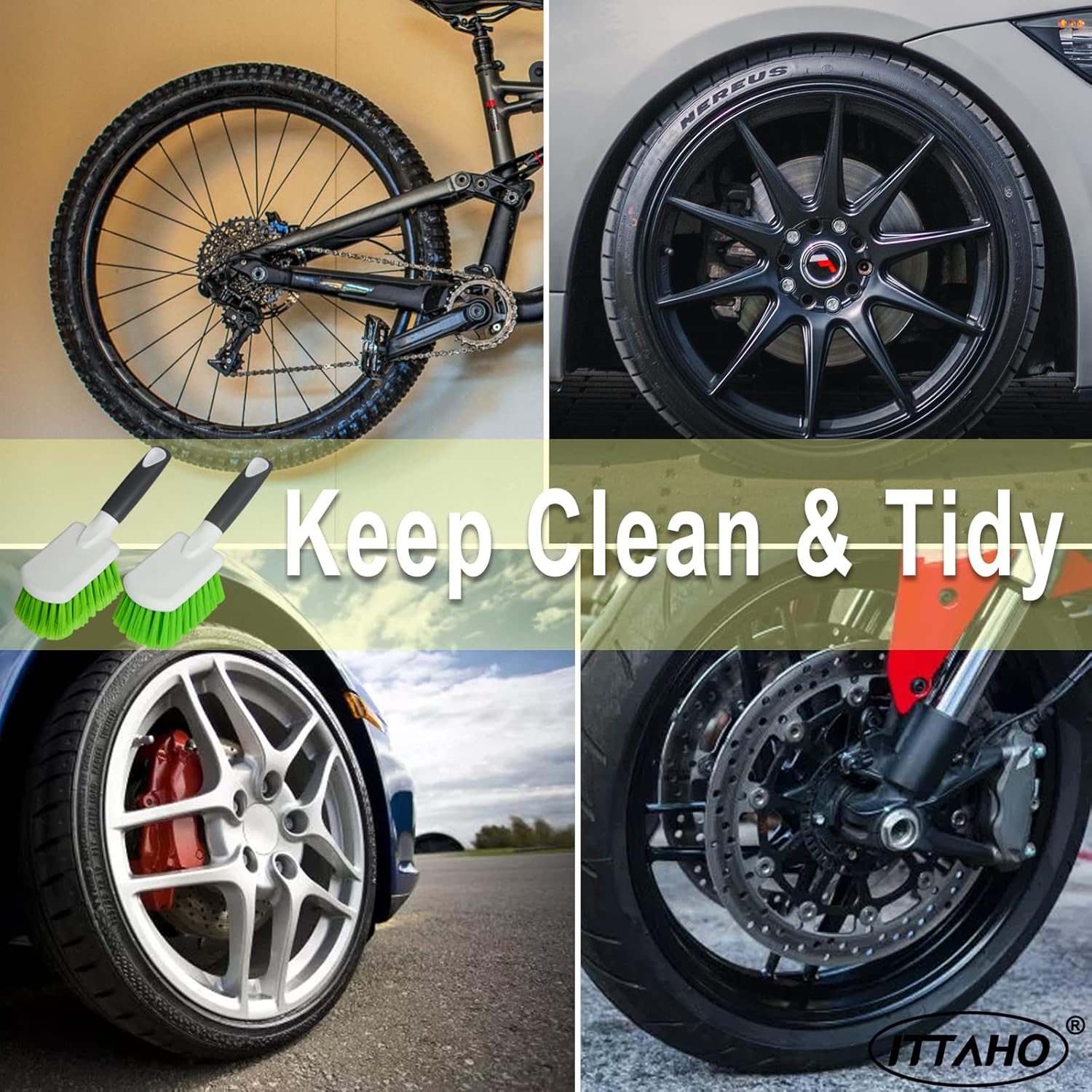 ITTAHO 2 Pack Car Wash Brush, Tire Brush for Cleaning Tires, Soft & Stiff Bristle Wheel Cleaner, Car Cleaning Supplies for Wheels, Rims, Carpet, Truck, SUV, Moto, RV, Motorcycle 6 ITTAHO 2 Pack Car Wash Brush, Tire Brush for Cleaning Tires, Soft & Stiff Bristle Wheel Cleaner, Car Cleaning Supplies for Wheels, Rims, Carpet, Truck, SUV, Moto, RV, Motorcycle